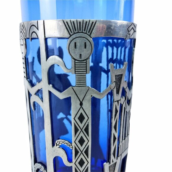 Kachina Candle Holder Cobalt Blue Glass Vase Tin Pewter Wrap Universal Pewter - Picture 5 of 14